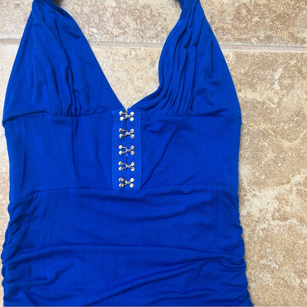 VENUS Cobalt Blue Halter Tank with Silver Hook Accents - Picture 3 of 7